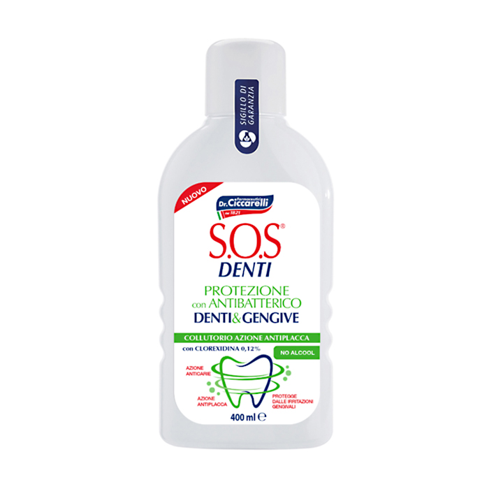 Уцінка! Ополіскувач для ротової порожнини Dr. Ciccarelli S.O.S Denti Teeth and Gums Protection Mouthwash, антибактериальний з хлоргексидином, 400 мл